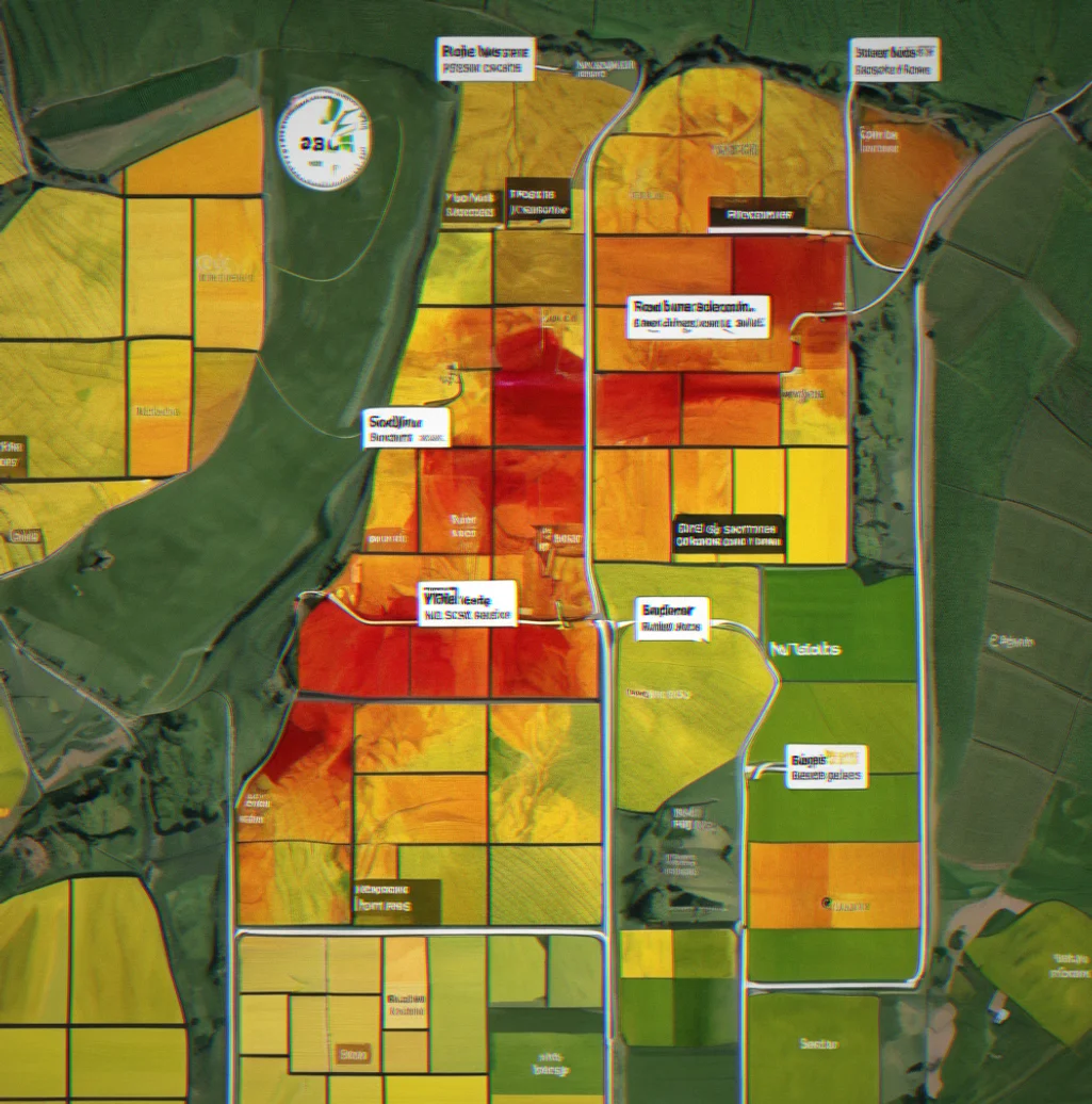 FieldDriver on desktop with a prescription map. Three colors mark different nitrogen rates across the acres
