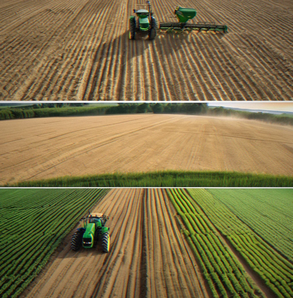 John Deere tractor running autosteer, spraying variable rates over lighter and darker soil patches
