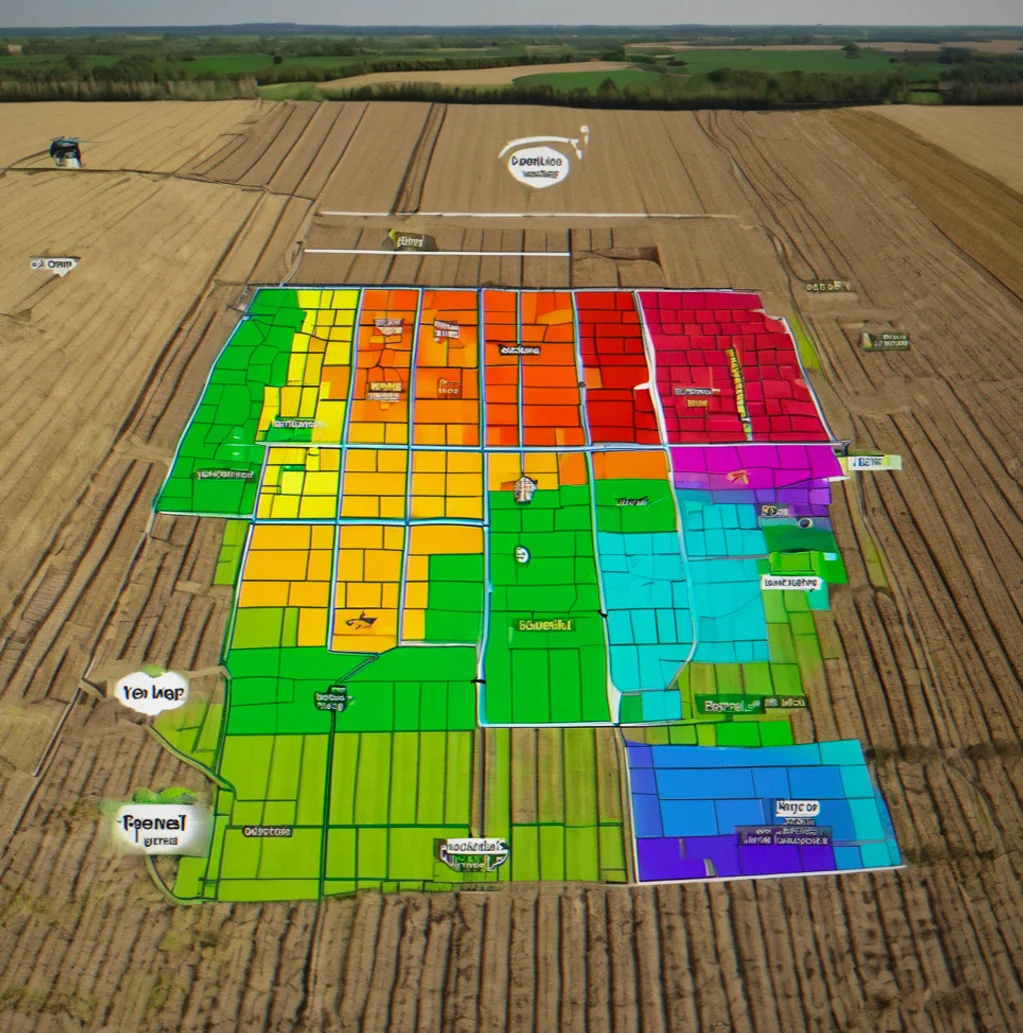 Soil EC map with variable zones highlighted in different colors on a field outline